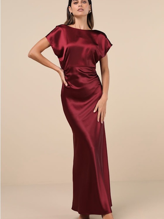 Lulus Dresses & Skirts - Lulus Captivating Presence Wine Red Satin Cowl Back Maxi Dress Size S